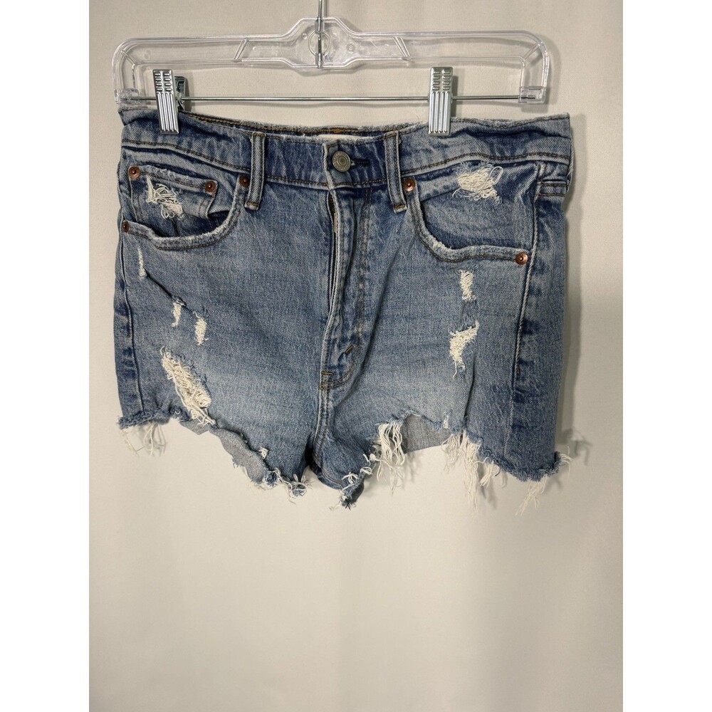 Abercrombie & Fitch High Rise Mom Shorts WSize 28/6 Blue Denim Distressed Cutoff